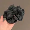 Laço de Cabelo Xadrez Preto e Cinza Korean Classy Acessórios de Cabelo Headband 2025 Novo Tecido Texturizado Elástico de Cabelo para Mulheres