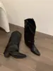 Botas vaqueras largas de tacón grueso y punta fina Chuyuji para mujer, Nuevas Botas Largas Marrones Vintage de Primavera y Otoño 2025