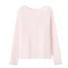 Tricô Redondo de Manga Longa Fino e Sem Costura em Liocel e Fio de Papel para Mulheres no Verão, Leve e Solto, Blusa Casual e Versátil