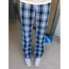 Pantalones casuales de cuadros para hombre de pierna recta, nueva colección primavera/otoño, corte holgado, pantalones largos fluidos, pantalones a cuadros azules modernos y versátiles
