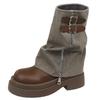 Nuevas Botas Martin Retro Estilo Británico de Suela Gruesa para Aumentar Altura para Mujer, Botines Marrones para Primavera y Otoño, Pequeñas, con Cremallera Lateral