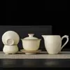 Tigela de Porcelana Ruyao com Tampa Giratória para Uso Doméstico, Conjunto de Chá Cerâmico Resistente ao Calor, Tigela de Tampa Ruyao de Alta Qualidade, Xícara de Chá, Xícara de Compartilhamento