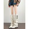 Botas Largas Blancas Chuyuji Hasta la Rodilla para Mujer con Punta Fina, Aumentadoras de Altura, Tacón de Cuña, Botas de Montar