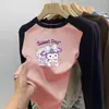 Desenho Animado Estampa Fofa Tamanho Médio-Grande Infantil Gola Redonda Base de Veludo Top para Meninas Patchwork Manga Longa Estiloso Fashionável Top de Bebê