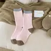 Calcetines de Mujer de Doble Puntada de Caña Media para Otoño e Invierno, Calcetines Gruesos de Lana, Calcetines de Color Sólido para Mujer, Calcetines Holgados de Hilo Grueso de Colores
