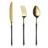 Acero Inoxidable 304 Acero Inoxidable Oro Verde Cuchillo para Bistec y Tenedor Cuchara Juego Restaurante Vajilla para el Hogar Restaurante Hogar Cuchara para Sopa