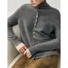 26 Outono/Inverno Novo Estilo Coreano Cor Sólida Fofo Tipo Nuvem Bainha Enrolada Cardigan Preguiçoso Tricô Duas Formas Suéter de Gola Alta