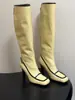 Botas altas retro de cuero genuino transfronterizas para mujer, punta en forma de C, hebilla de color contrastante, cremallera trasera, tacón de aguja, zapatos de talla grande para mujer para exportación