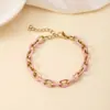 Pulseira Colorida de Gotejamento de Óleo em Aço Inoxidável Moda Feminina Europeia e Americana Pulseira Colorida de Esmalte Versátil Banhada a Ouro 18K e Pulseira de Aço Titânio