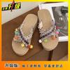 Moda Versátil Ropa para Exteriores Cómodo Estilo Retro Borla Chanclas de Vacaciones para Mujer 2025 Verano Nuevas Chanclas de Moda para Mujer