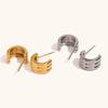 Mini pendientes de tres capas de acero inoxidable chapados en oro de 18 quilates con diseño de nicho, de estilo europeo y americano.