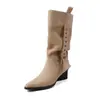 Botas vaqueras de estilo europeo de moda de 5,5 cm, nuevo modelo otoño/invierno 2026, punta fina, tacón grueso, botas hasta la rodilla, botas de media pantorrilla, botines