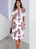 Moda Femenina Impresión Digital 3D Nostálgico Suelto Cuello Redondo Fiesta Manga Corta Vestido Largo 2024 Comercio Exterior Transfronterizo