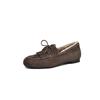Zapatos de Guisantes de Lana Cálidos Suaves y Cómodos Invierno 2024 Planos de Punta Redonda Gamuza Borla Lazo Zapatos Maomao Mujer