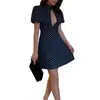 2026 Nova Moda Verão Feminina Europeia e Americana Moda Cruzada Casual Vestido de Bolinhas Vazado com Manga Bufante 551