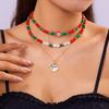 Collar navideño europeo y americano de gran venta transfronteriza con diseño de dibujos animados de cristal de cerámica suave, árbol de Navidad, muñeco de nieve, collar multicapa de 3 piezas