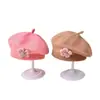 Chapéu Boina de Flor Fofa para Bebê Outono e Inverno Chapéu de Tricô para Bebê Feminino Chapéu de Lã Infantil Chapéu de Pintor para Menina Tendência