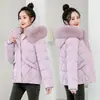 Chaqueta corta de plumón estilo coreano con cuello grande de pelo para mujer, otoño e invierno, corte holgado para figuras menudas, abrigo casual grueso y cálido