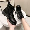 Botas Femininas Tamanho Grande Transfronteiriço 2025 Primavera & Outono Novo Estilo Bico Redondo Estilo Britânico Cadarço Zíper Casual Botas Curtas