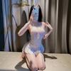 Tamanho Grande 100kg Lingerie Sexy Gola Halter Renda Tentação Novo Pijama Bodysuit Feminino com Abertura no Cavalo