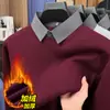 Nueva Camisa de Hombre Otoño e Invierno Cuello Camisero Falso Dos Piezas Polo de Terciopelo Informal de Hombre Tejido Patchwork Ropa de Punto para Hombre