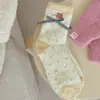 Meias de Veludo Coral para Mulheres no Inverno Novas Engrossadas Quentes Desenho Animado Urso Fofo Etiqueta de Tecido Meias de Meia-Calça para Casa
