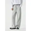 Sanhomme Calça Casual Longa de Retalhos Xadrez Tendência Estilo Americano Cintura Elástica Perna Larga Solta Calça de Moletom Esportiva Masculina 3155