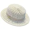 Sombrero Plano de Tejido Hueco Estilo Antiguo para Mujer, Sombrero de Sol de Playa Retro Francés de Verano, Sombrero Parasol, Sombrero de Paja