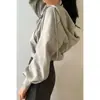 Ropa de alta gama para mujer de Dongdaemun, Corea, simple y elegante, diseño con capucha y cordón, chaqueta corta tipo sudadera holgada de manga larga
