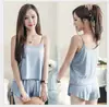 Verão Novo Tamanho Extra Grande Mulheres Confortável Simples Sling Home Clothes Pijamas Duas Peças Shorts Soltos Set