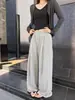Pantalones Casuales Grises de Pierna Ancha Baishiwang para Mujer Verano Nuevo Cintura Elástica Cordón Caída Adelgazantes de Longitud Completa Pantalones de Chándal