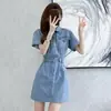Vestido de Mezclilla Nuevo Estudiante Verano 2026 para Mujer, Cintura Media, Adelgazante, Estilo Vintage de Hong Kong, Azul Oscuro y Azul Claro