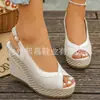 Comercio exterior transfronterizo talla grande 2026 primavera nuevo sandalias casuales para mujer con cuña tejidas de punta abierta venta al por mayor