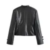 Ropa de comercio exterior para mujer 2026 Estilo europeo y americano moderno casual simple chaqueta de cuero sintético con nudo y decoración de botón A711964