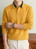 Camisa polo de manga larga para hombre, nuevo estilo otoño e invierno, con bloques de color, mezcla de lana, camiseta con cuello, al por mayor en stock