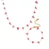 Lujo Ligero Acero Inoxidable Estilo Bohemio Rosa Piedra Natural Hecho a Mano Collar Clavícula Pulsera Set Exquisito para Mujer