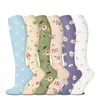 6 Pares de Calcetines de Compresión Florales, Calcetines Absorbentes de Sudor para Correr al Aire Libre, Calcetines de Compresión de Otoño para Mujer, Calcetines Deportivos para Pantorrilla
