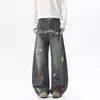 Jeans Bordados con Toalla Vintage de Cimitarra para Hombre, Chaleco Acolchado de Moda para Pareja Primavera y Otoño, Pantalones Casuales Rectos de Pierna Ancha de Alta Resistencia