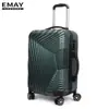 Mala de Viagem Abs Personalizada Japonesa e Americana Grande Capacidade Listrada Verde Esmeralda Resistente ao Desgaste Rodas Universais Carrinho de Mão Mala de Viagem