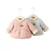 Jaqueta fina de algodão estilo chinês para bebê menina, com gola de retalhos de pelúcia e botões decorativos, perfeita para looks outonais e invernais doces e charmosos