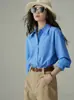 Jomi STUDIO: Camisa de manga comprida azul Klein, arejada e confortável, adequada para todas as estações, perfeita para uso profissional e casual, corte solto, estilo feminino