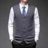 Chaleco cárdigan de punto de un solo botón para hombre de otoño e invierno, chaleco interior de lana de color liso, suéter sin mangas para hombre de negocios
