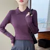 Suéter de malha de manga comprida com gola virada, estilo minimalista francês para mulheres, novo suéter de base slim fit 2026