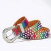 Nuevo cinturón de diamantes de imitación de arcoíris brillante para mujer, transfronterizo, europeo y americano, cinturón de pantalones con incrustaciones de colores y cristales de diamante.