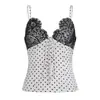 Camisola de Cetim com Renda Patchwork de Bolinhas, Cadarço Estilo Francês, Laço, Renda, Sexy, Versátil, Cintura Marcada, Top Elegante