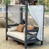 Sofá Cama Exterior al Aire Libre Patio Exterior Romántico Artístico Cama de Ratán con Cortina de Gasa Silla Cama Creativa para Balcón