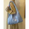 Bolso Tote de Lana Bordado de Pájaros Retro Coreano Otoño e Invierno Nuevo Versátil de Gran Capacidad para Hombro o Axila