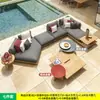 Sofá de Ratán Impermeable con Protección Solar de Madera Maciza Casual Nórdico para Terraza Exterior, Patio de Villa, Combinación de Sofá de Jardín