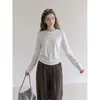 Toma real, precio real: Camiseta de manga larga de otoño para mujer, corte holgado, color liso, capa base, adelgazante, cuello redondo