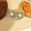 Aretes Turquesa de Doble Aro Estilo Francés, Pequeños y Delicados, Aretes Geométricos Huecos, Versátiles para el Trabajo, Accesorios para Orejas Suaves y Elegantes